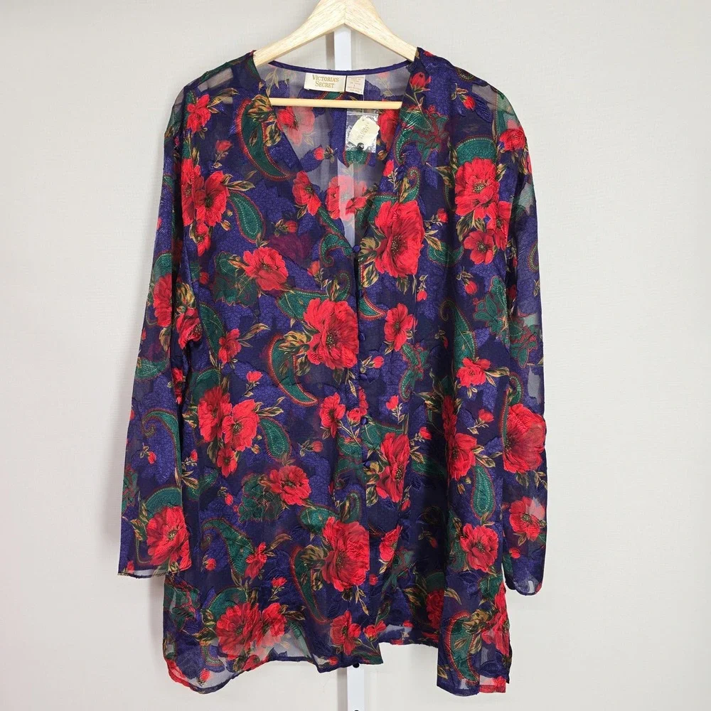 Deadstock Victorias Secret Vintage Gold Label Floral Paisley Button Top Large‎